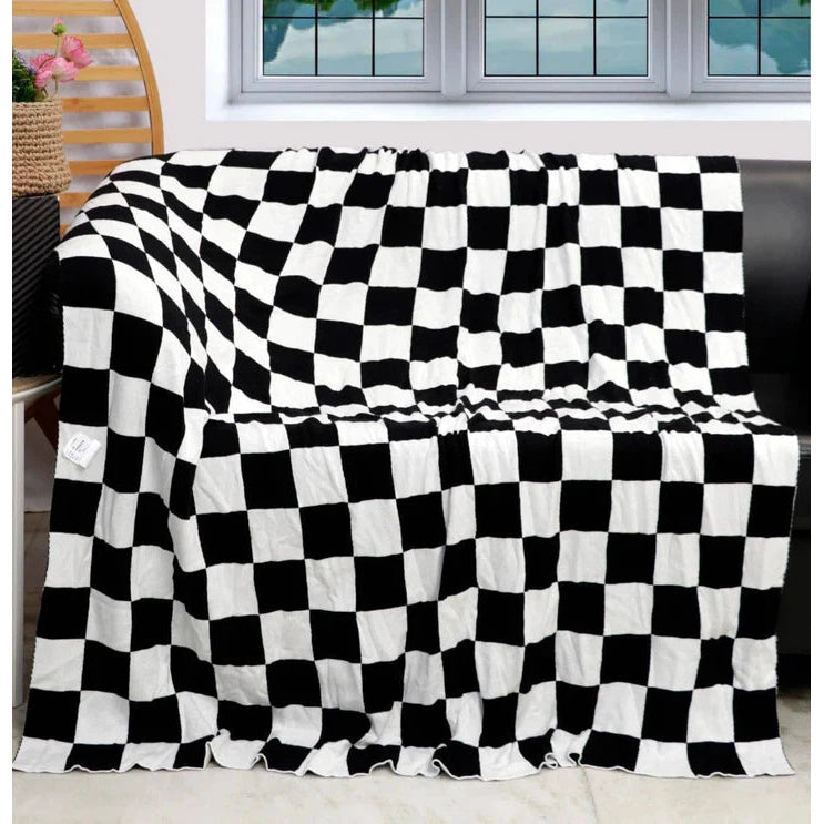Monochrome Checkered Black and White Throw Blanket