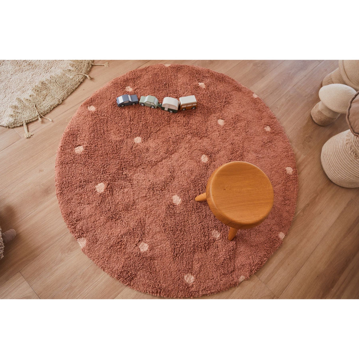 Round Dot Chestnut Washable Rug