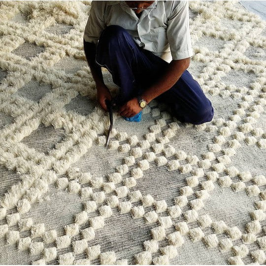 Grey and Cream Moroccan Texture Wool Rug