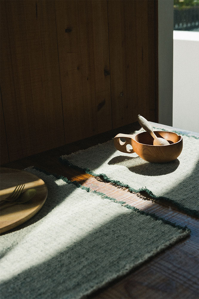 Handloom Placemat Natural and Duck Green, Set of 4