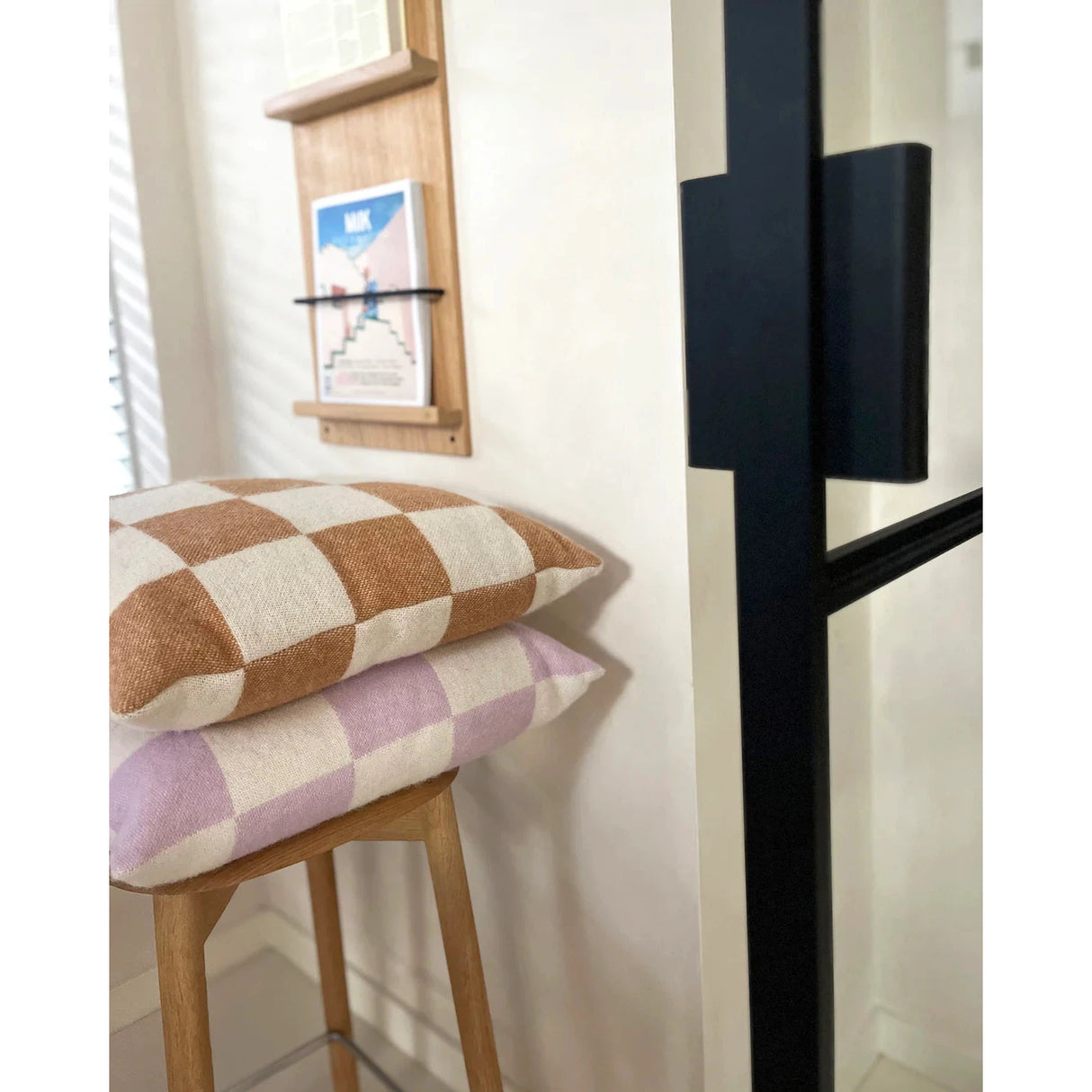 Checkerboard Terra Brown White Cushion