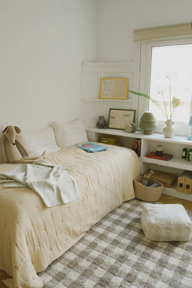 Vichy Ivory Pouf - Rugs by Roo