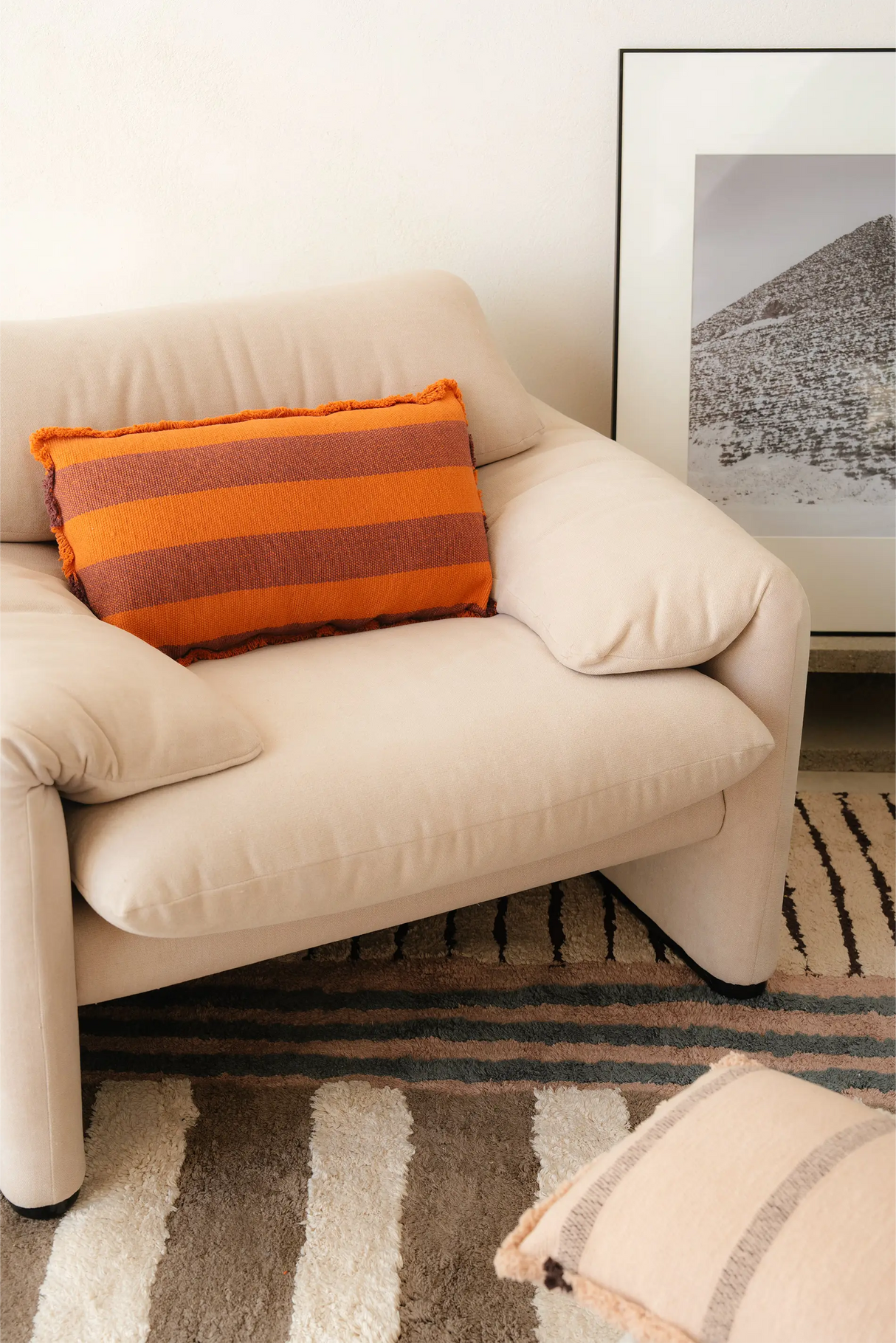 Rectangular Lines Terracotta Cushion