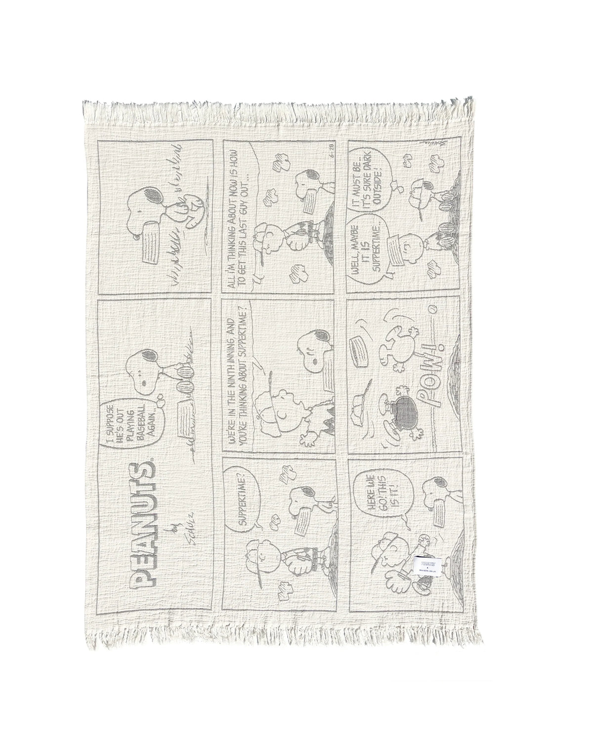 Blanket PEANUTS BASEBALL Comic Strip Cotton Black/White