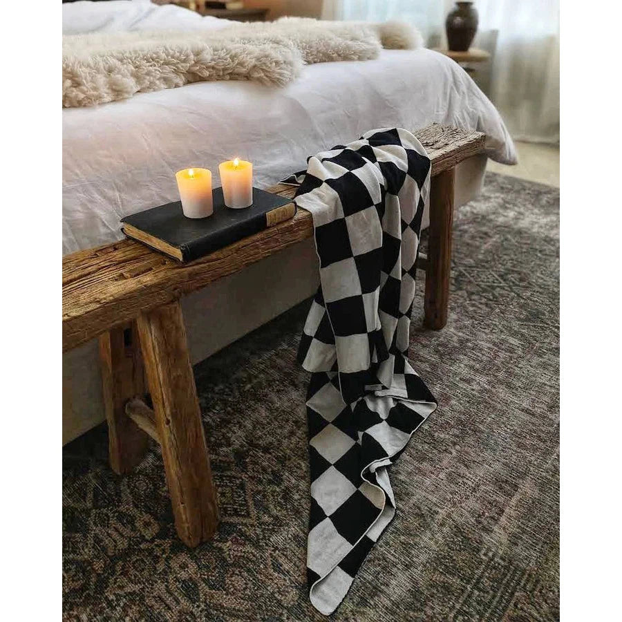 Monochrome Checkered Black and White Throw Blanket