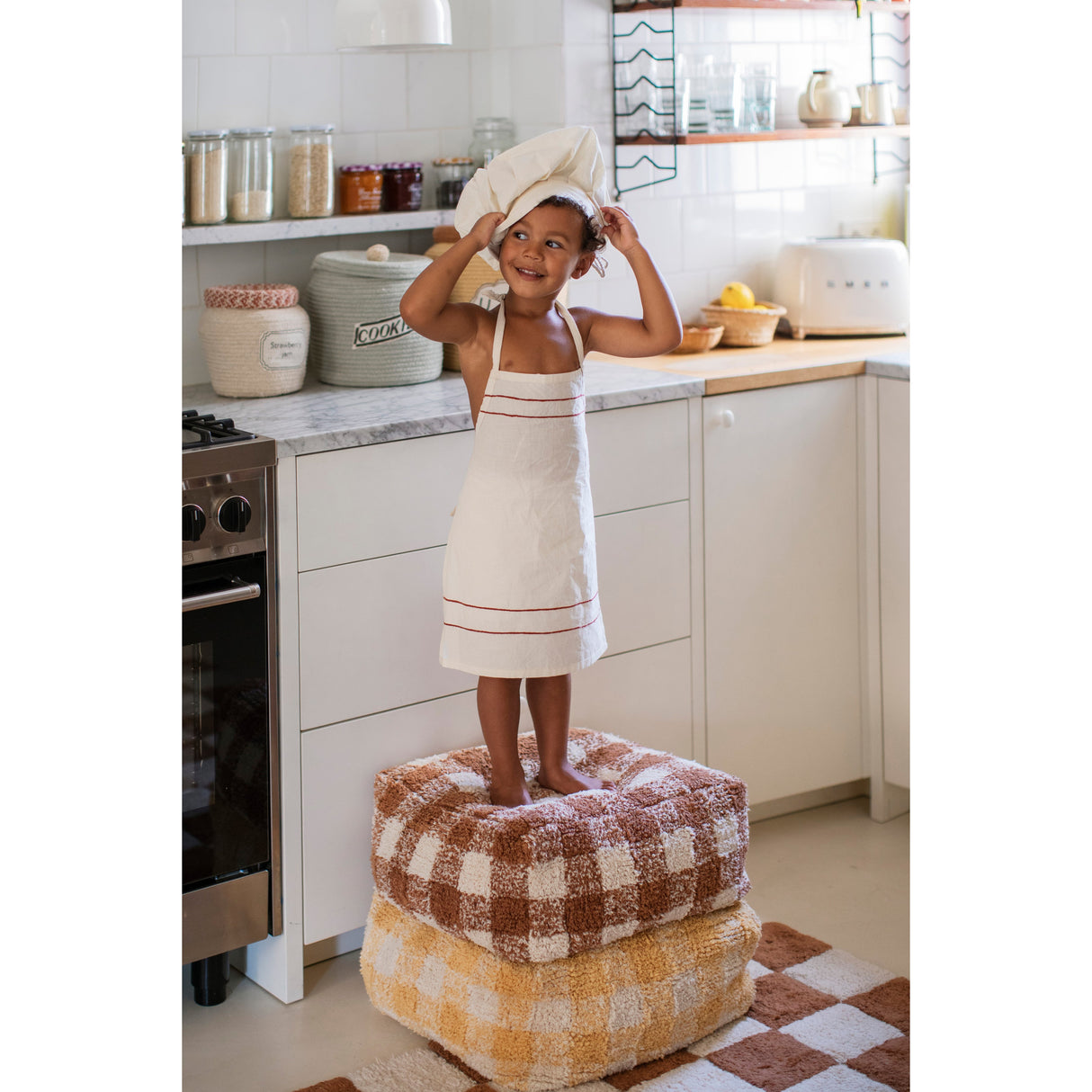 Little Chefs Vichy Toffee Pouf