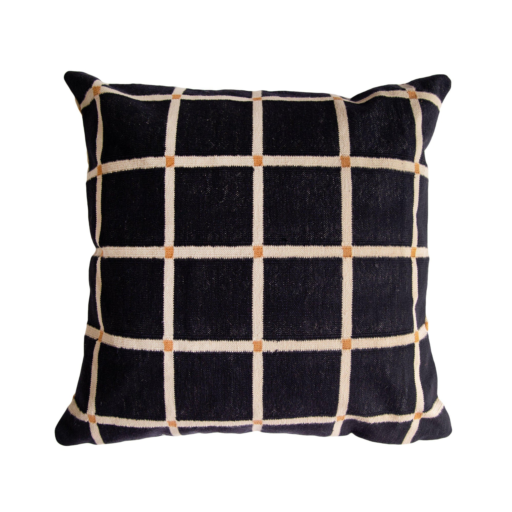 Rugs by Roo | Leah Singh Grid Pillow - Reversible - Black + Tan-H18GRI04