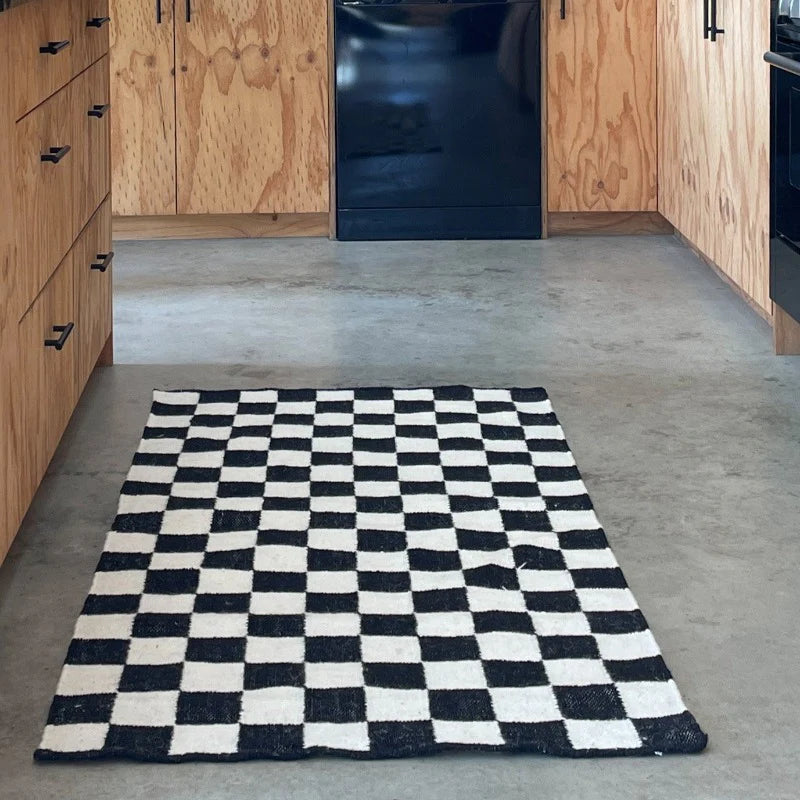 Checkered Black White Area Rug