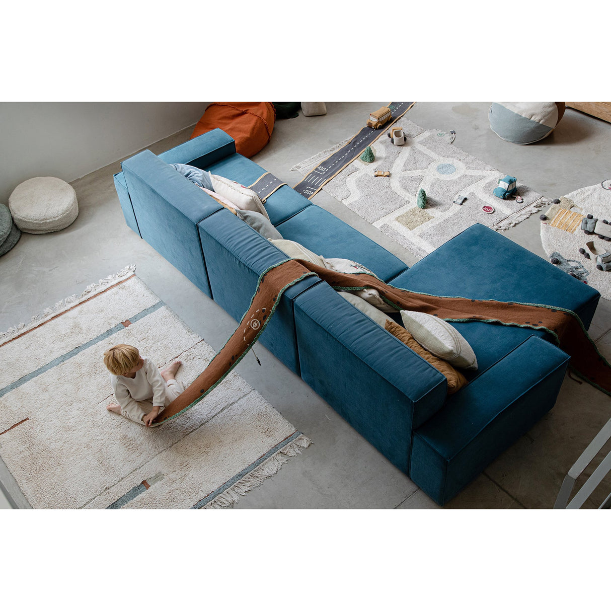 Eco-City Lanes Vintage Blue Washable Area Rug