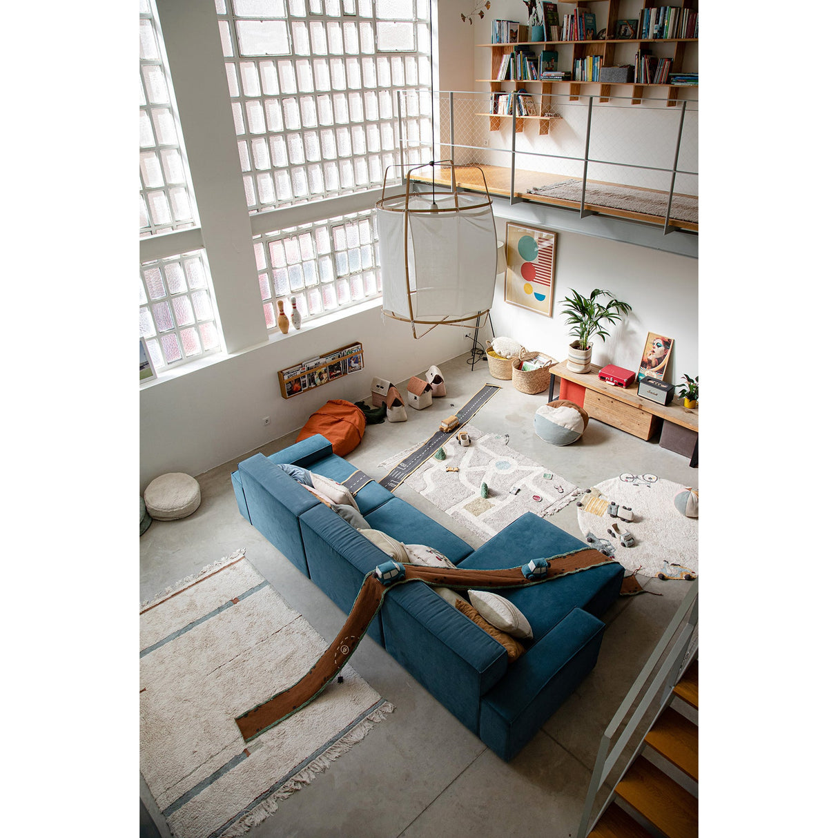 Eco-City Lanes Vintage Blue Washable Area Rug