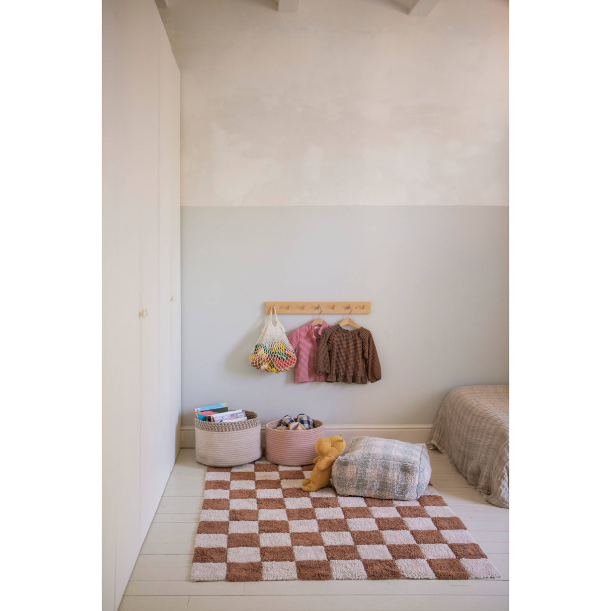 Little Chefs Vichy Blue Sage Pouf