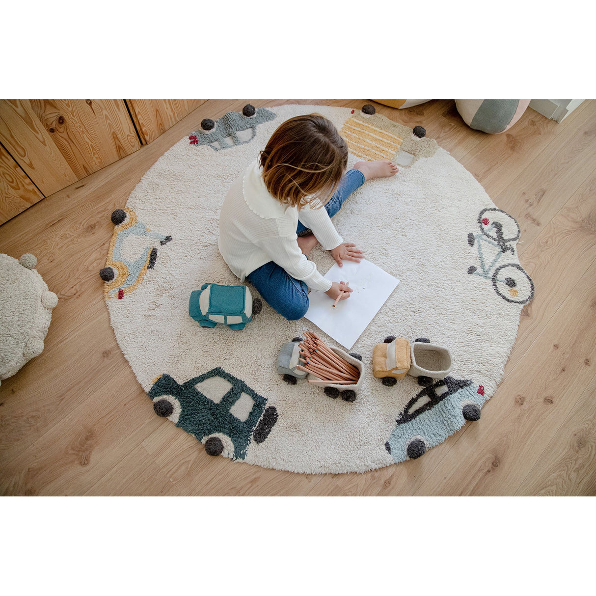 Eco-City Wheels Washable Round Area Rug