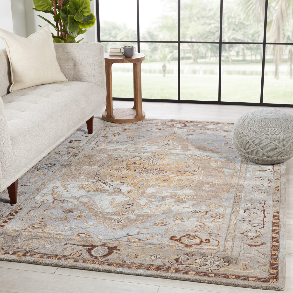 Rugs by Roo | Jaipur Living Raisa Handmade Medallion Gray Gold Area Rug-RUG151573