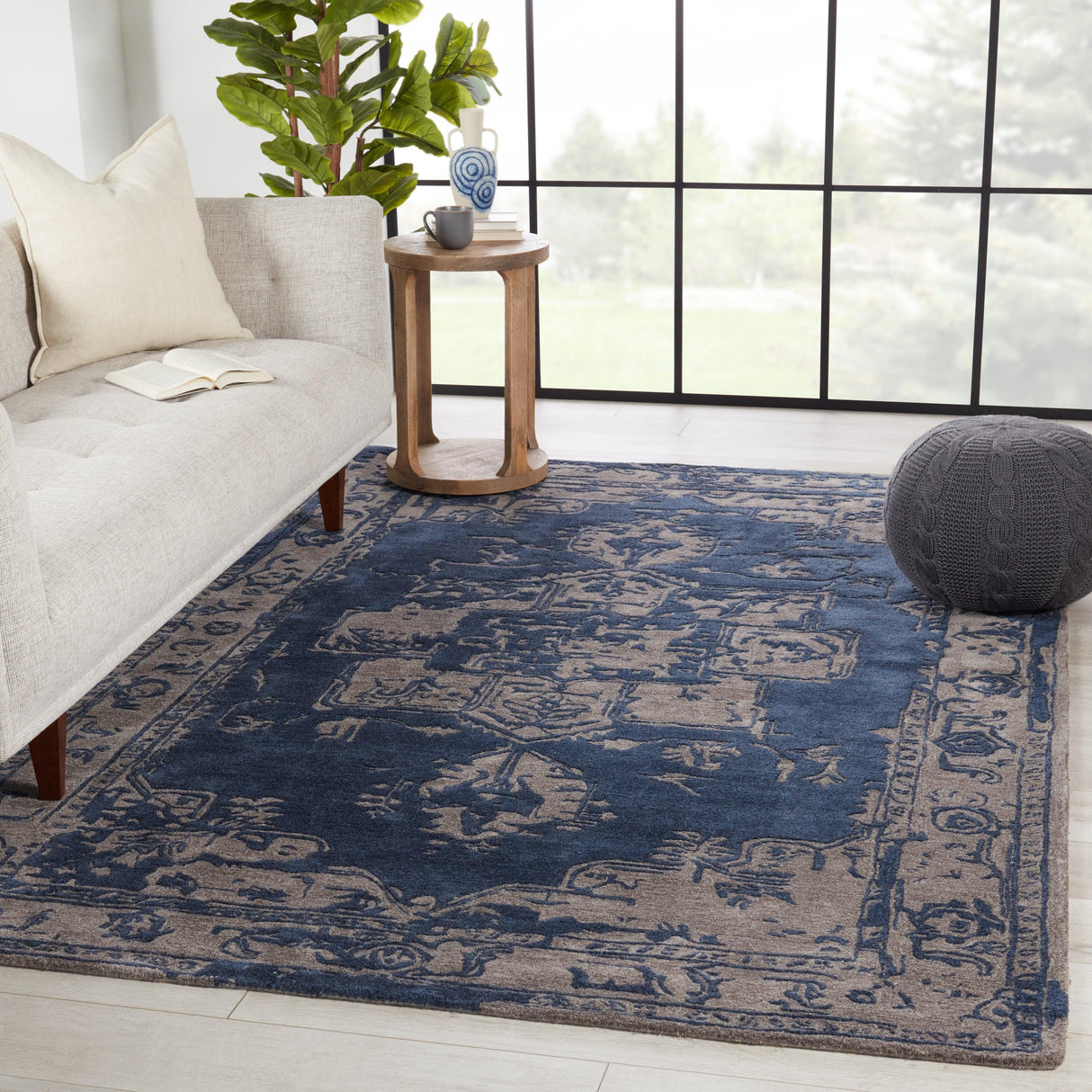 Rugs by Roo | Jaipur Living Alvea Handmade Medallion Blue Gray Area Rug-RUG153334