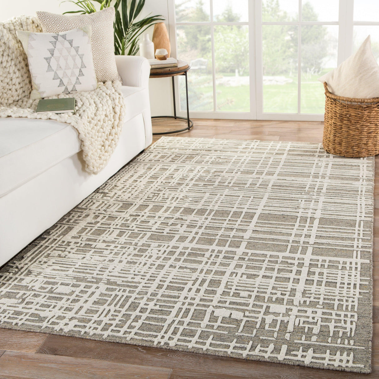 Rugs by Roo | Jaipur Living Arlo Handmade Trellis Gray Cream Area Rug-RUG143974