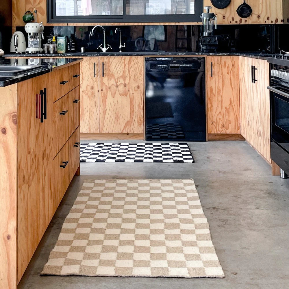 Checkered Natural Cream Area Rug