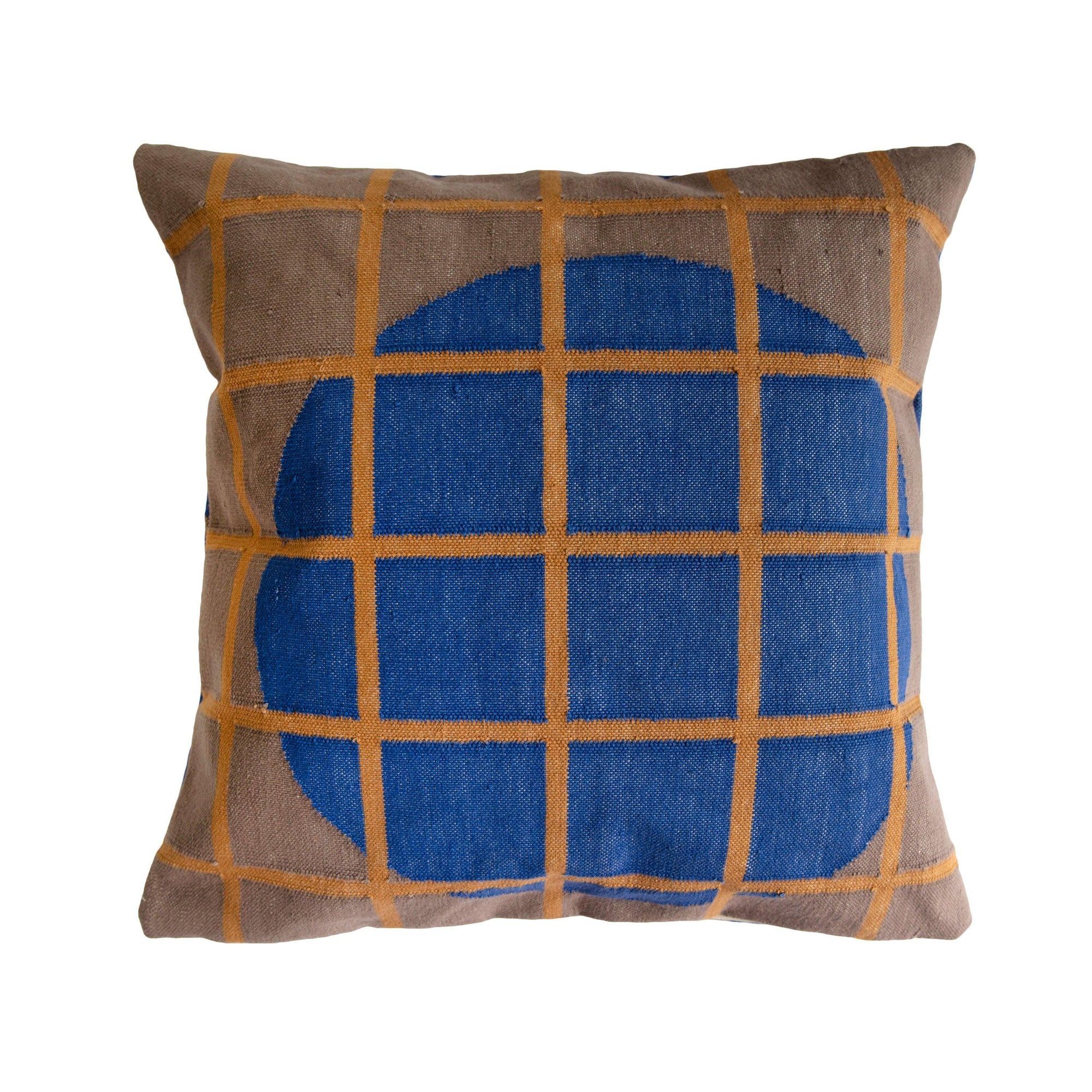 Rugs by Roo | Leah Singh Grid Pillow - Reversible - Blue + Grey-H18GRI03