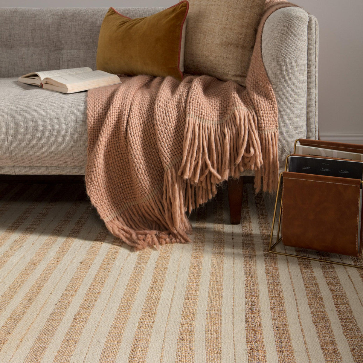 Rugs by Roo | Jaipur Living Rey Natural Striped Tan Ivory Area Rug-RUG146017