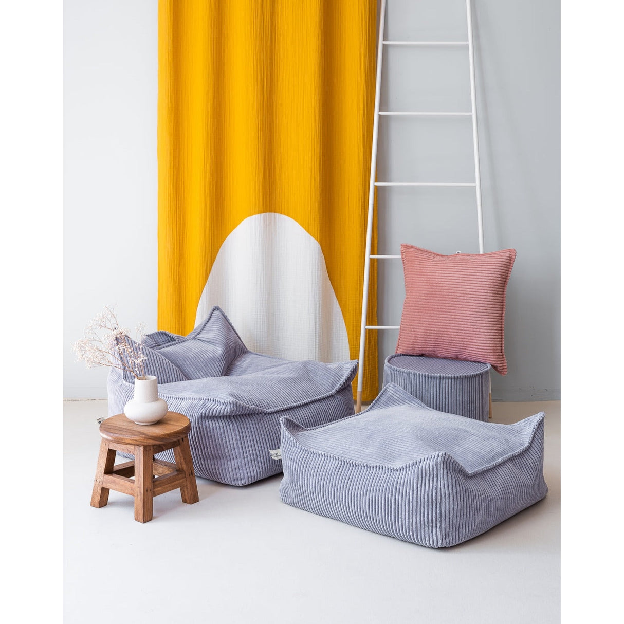 Blueberry Blue Square Ottoman