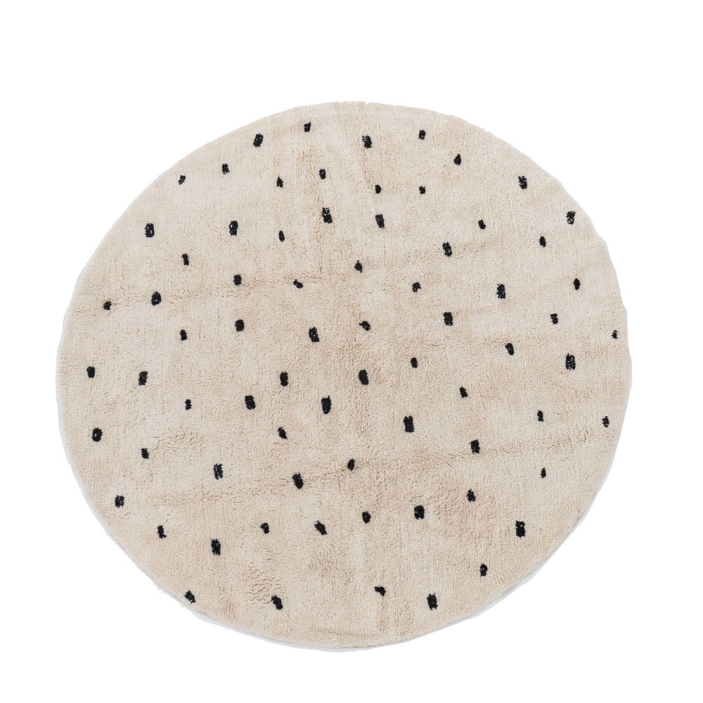Cotton Berber Going Dotty Black Round Washable Area Rug