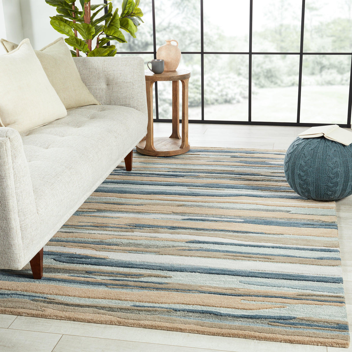 Rugs by Roo | Jaipur Living Rhine Handmade Striped Blue Beige Area Rug-RUG153394