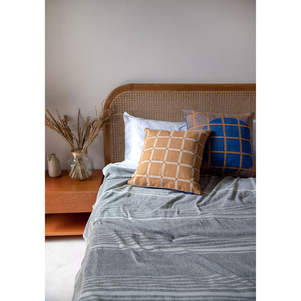 Rugs by Roo | Leah Singh Grid Pillow - Reversible - Blue + Grey-H18GRI03