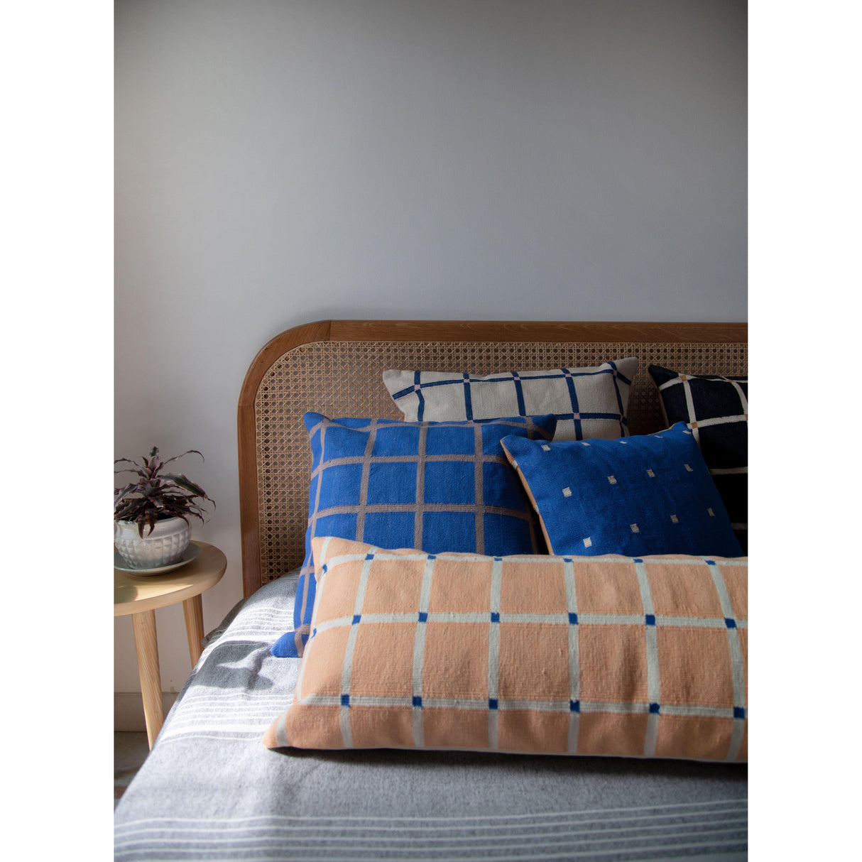 Rugs by Roo | Leah Singh Grid Pillow - Reversible - Blue + Grey-H18GRI03