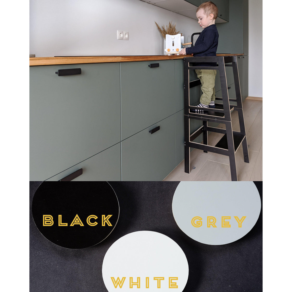 Rugs by Roo | Lakaluk Wooden Flush Multi-Function Kids Chair Table Learning Tower-1124 Grey