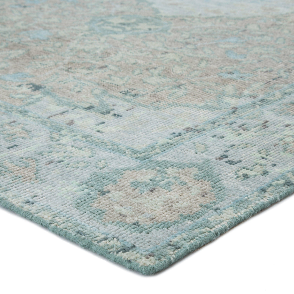 Rugs by Roo | Jaipur Living Alessia Hand-Knotted Bordered Aqua Beige Area Rug-RUG132909