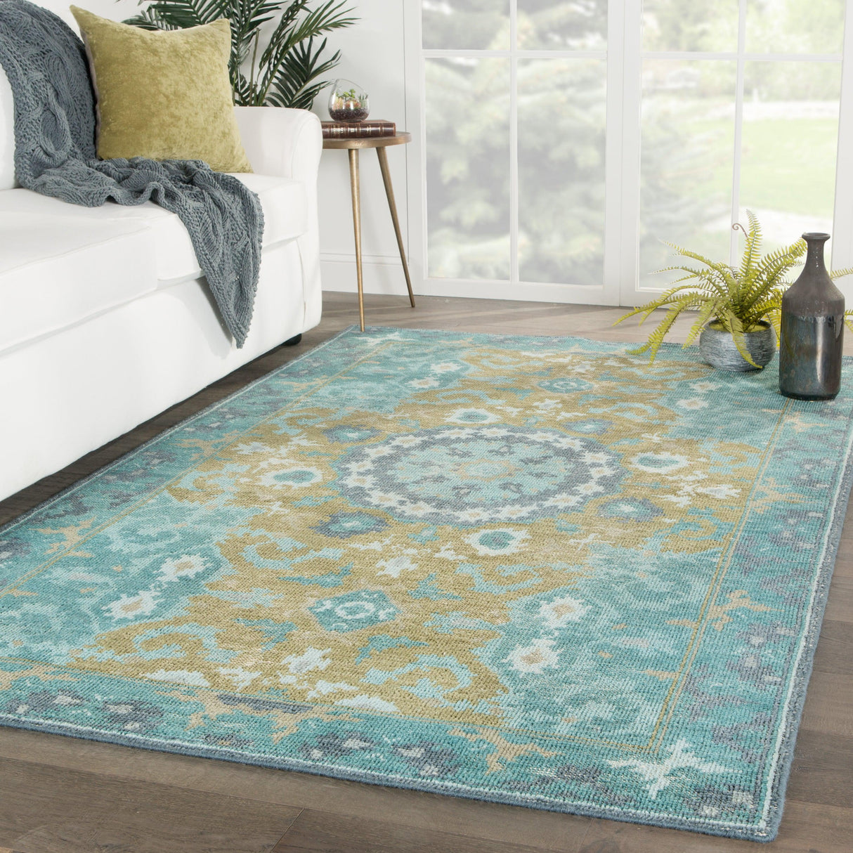 Rugs by Roo | Jaipur Living Modify Hand-Knotted Medallion Teal Olive Area Rug-RUG130212