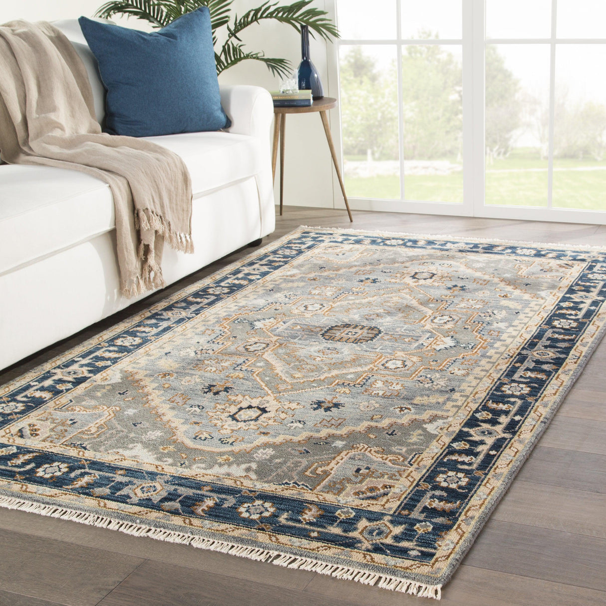Rugs by Roo | Jaipur Living Andrews Hand-Knotted Medallion Gray Brown Area Rug-RUG140382