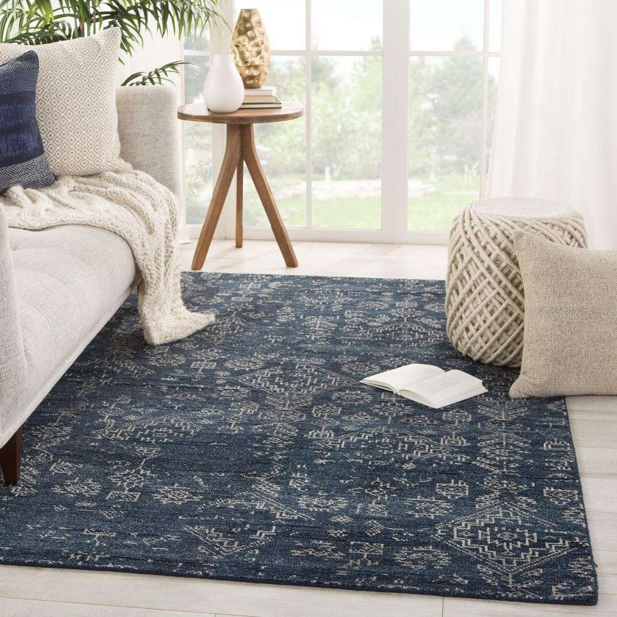 Rugs by Roo | Jaipur Living Azuma Hand-Knotted Tribal Dark Blue Light Gray Area Rug-RUG144422
