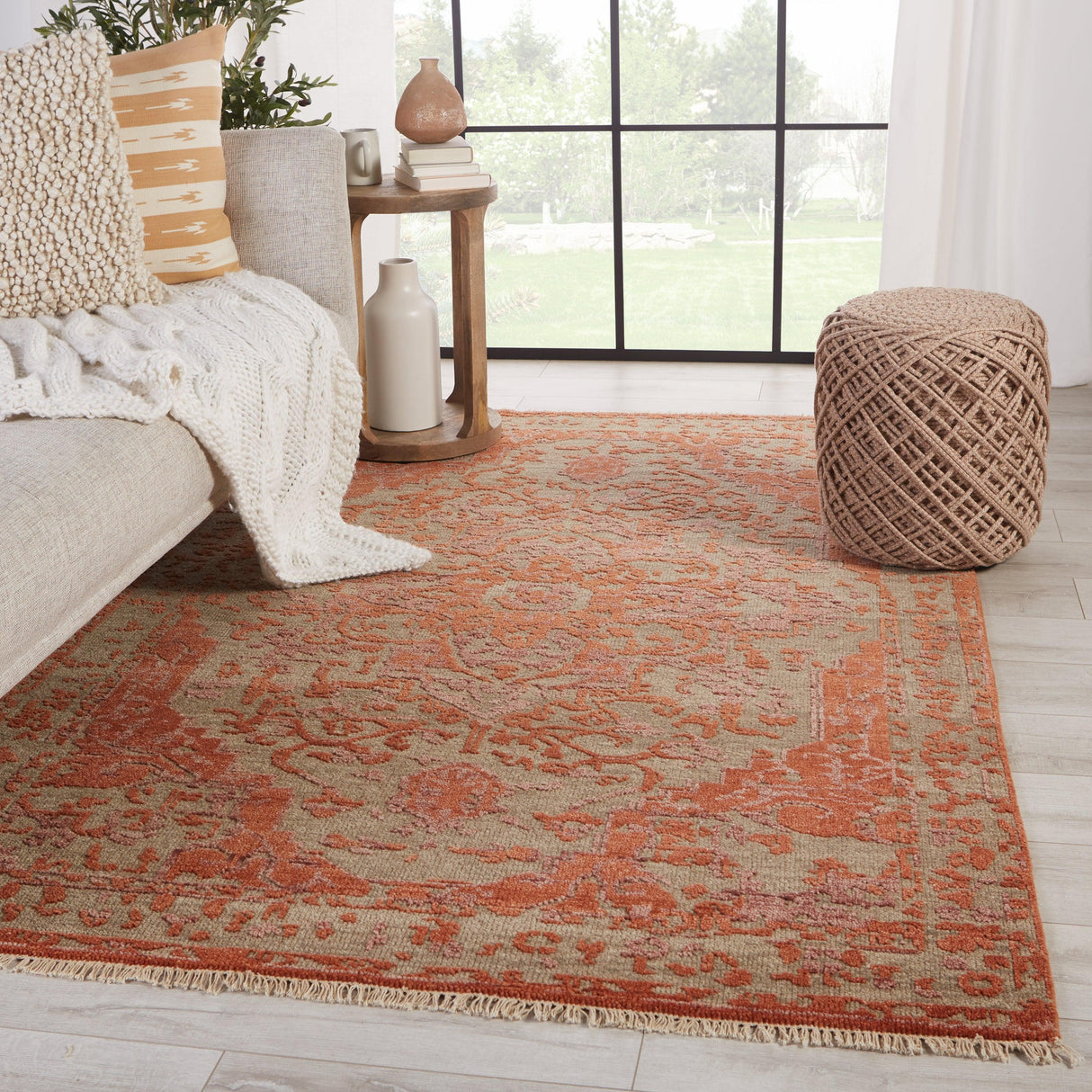 Rugs by Roo | Jaipur Living Azar Hand-Knotted Medallion Rust Taupe Area Rug-RUG145593