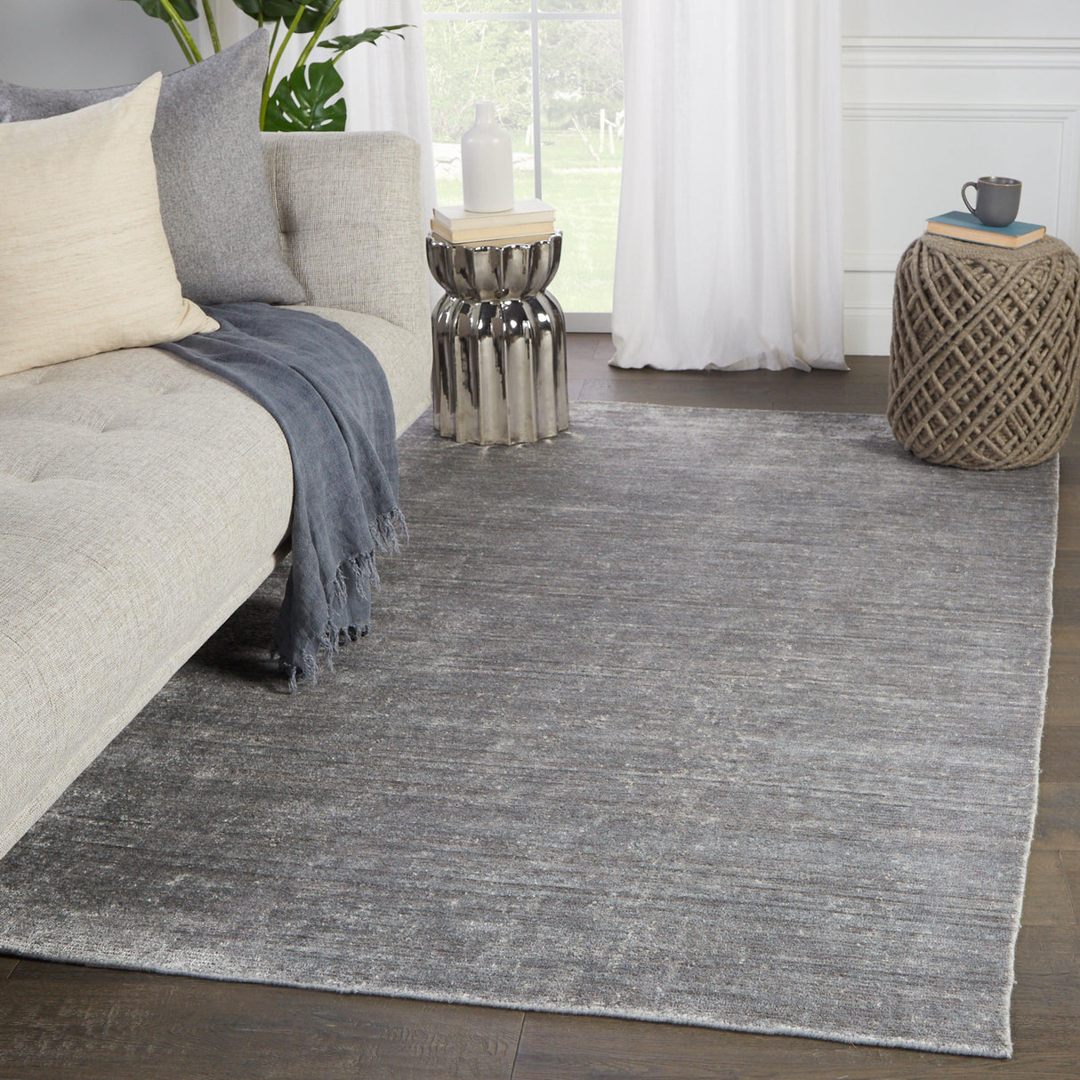 Rugs by Roo | Jaipur Living Ardis Handmade Solid Silver White Area Rug-RUG146968