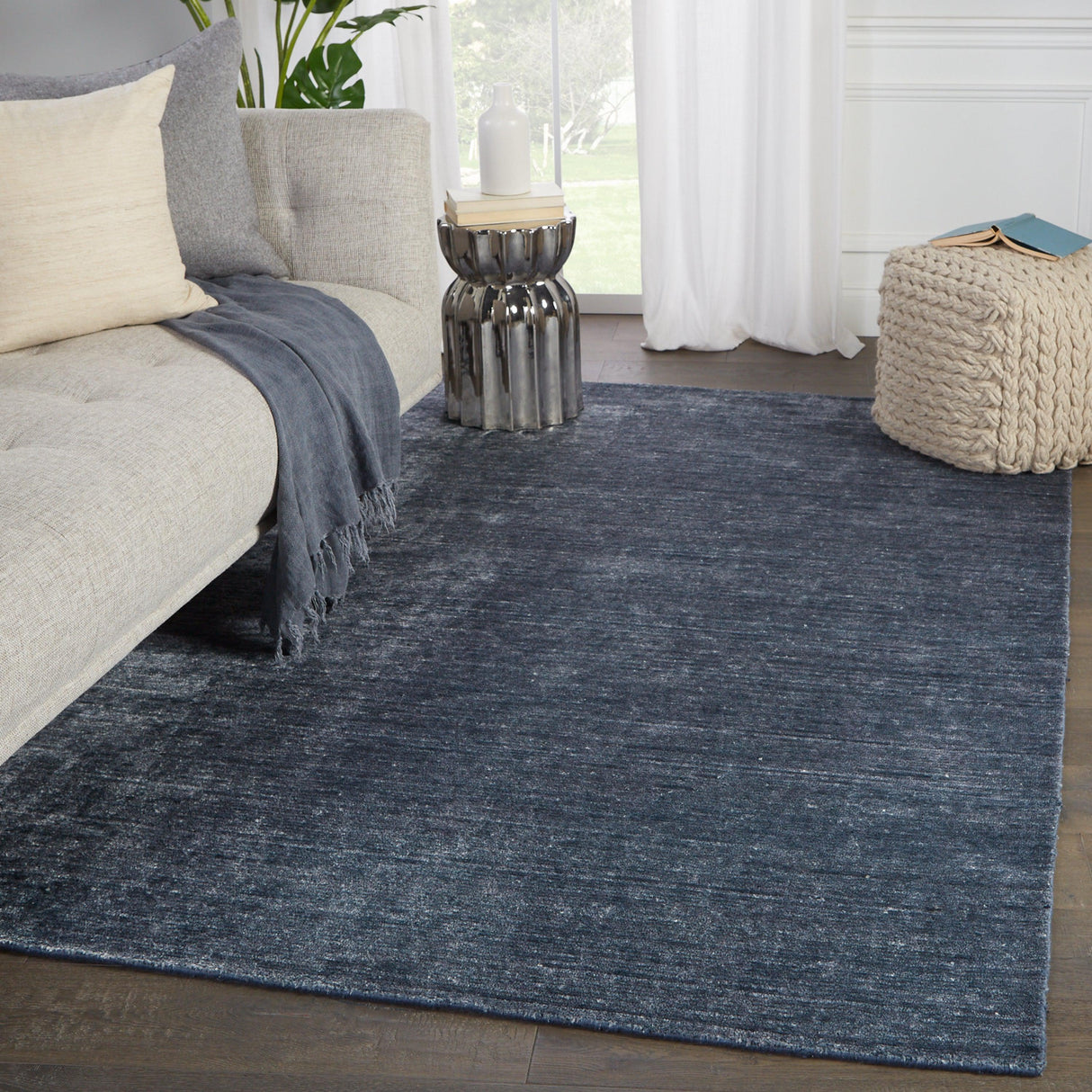 Rugs by Roo | Jaipur Living Ardis Handmade Solid Dark Blue White Area Rug-RUG146974