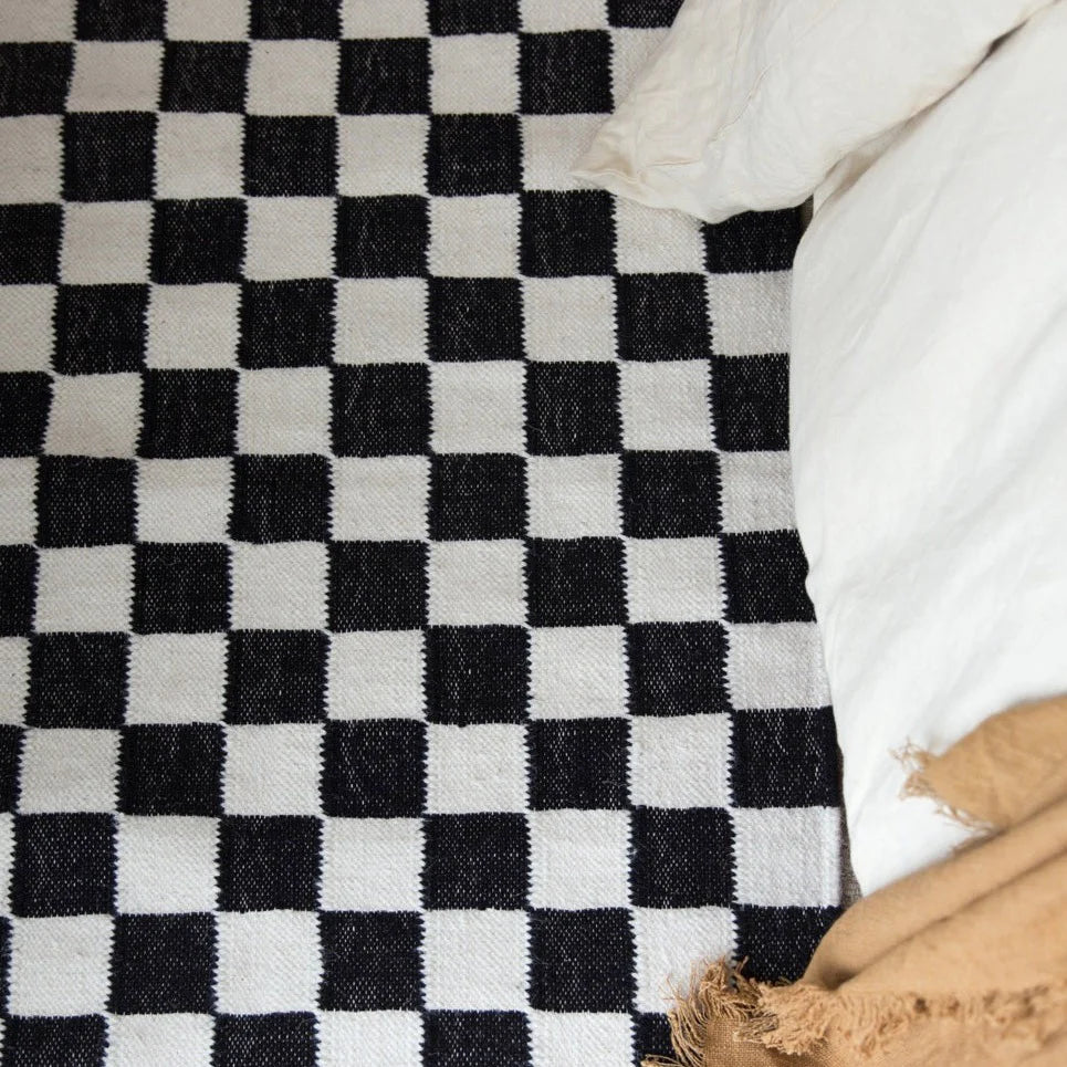 Checkered Black White Area Rug