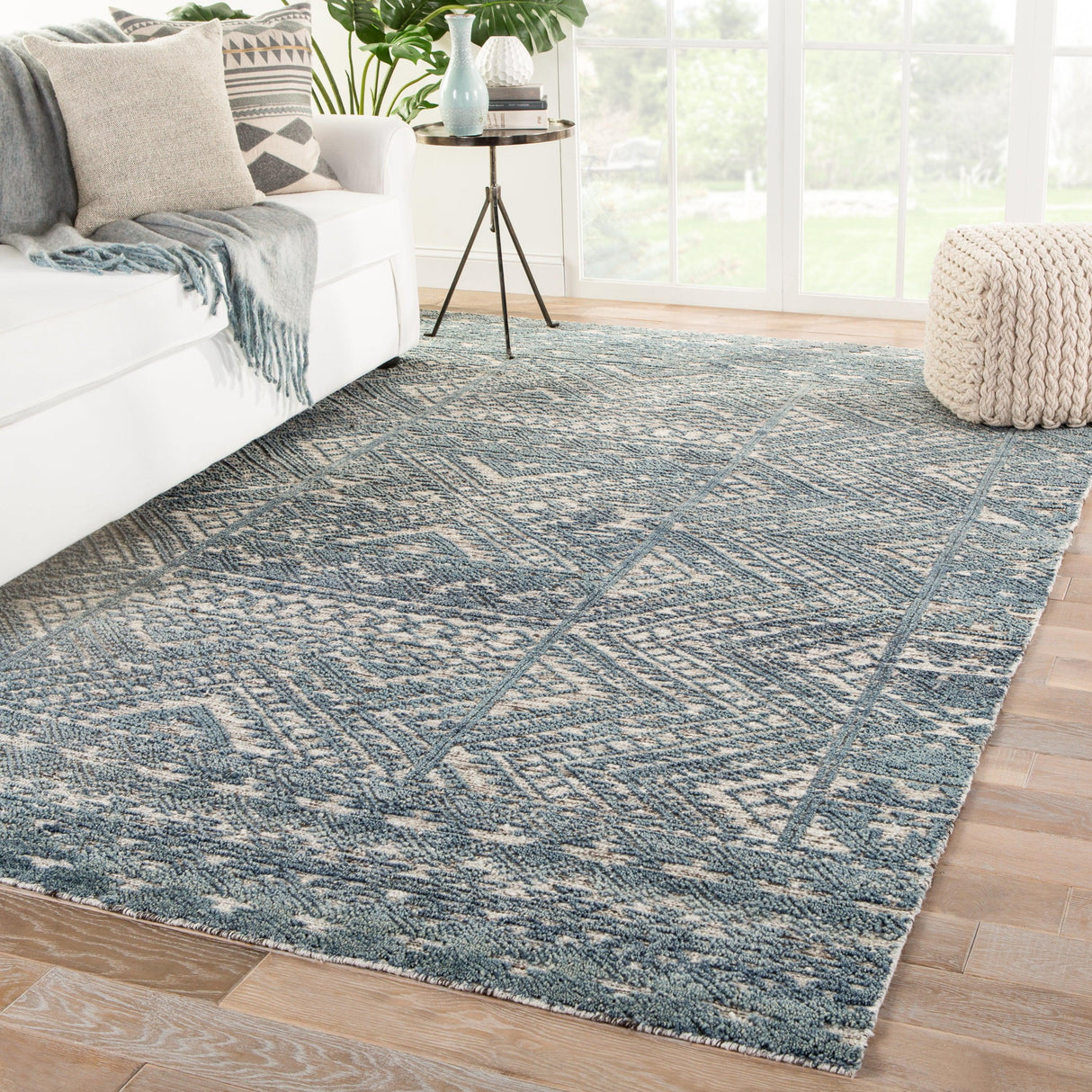 Rugs by Roo | Jaipur Living Prentice Hand-Knotted Geometric Blue Ivory Area Rug-RUG143901