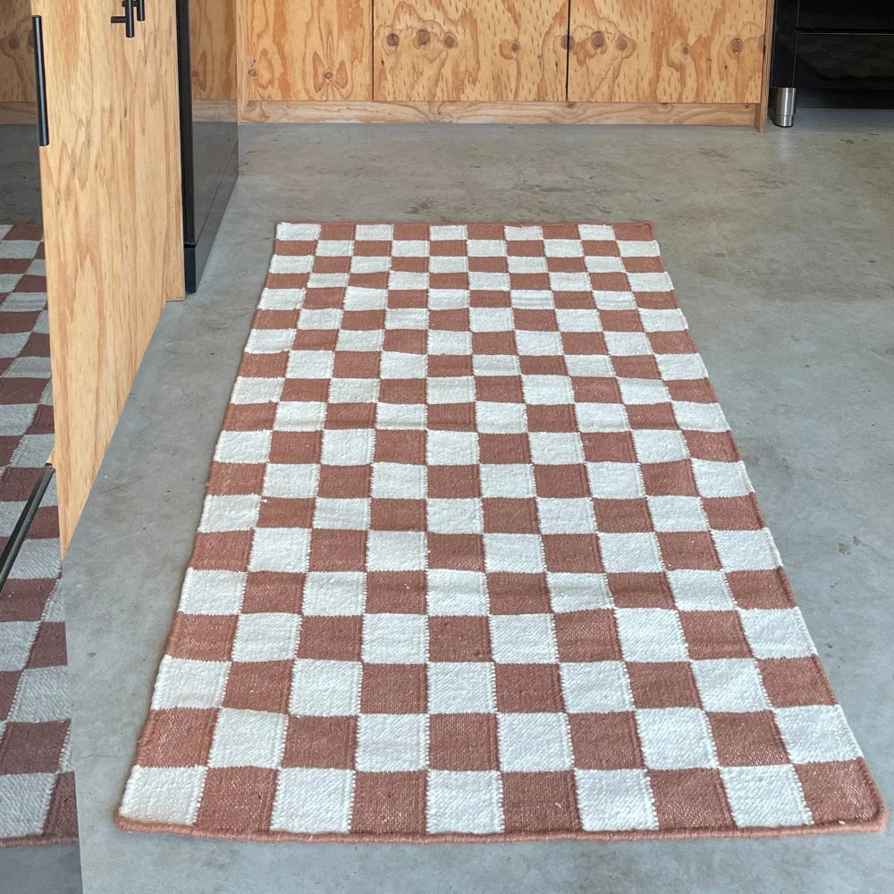 Checkered Rust Natural Area Rug