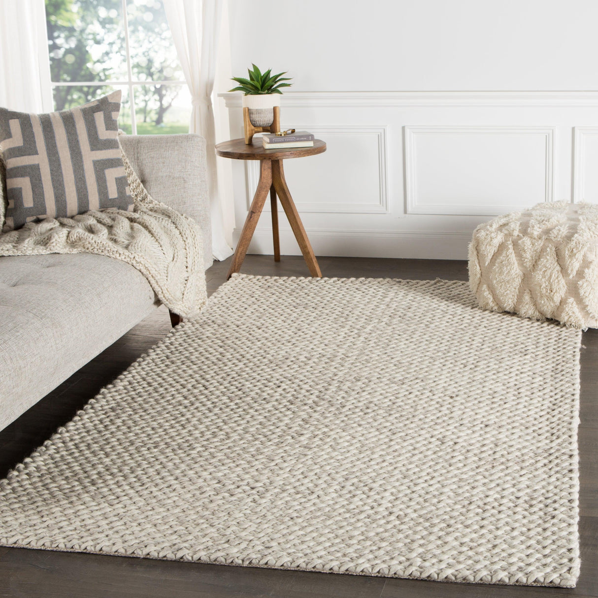 Rugs by Roo | Jaipur Living Alta Handmade Solid Gray White Area Rug-RUG108312