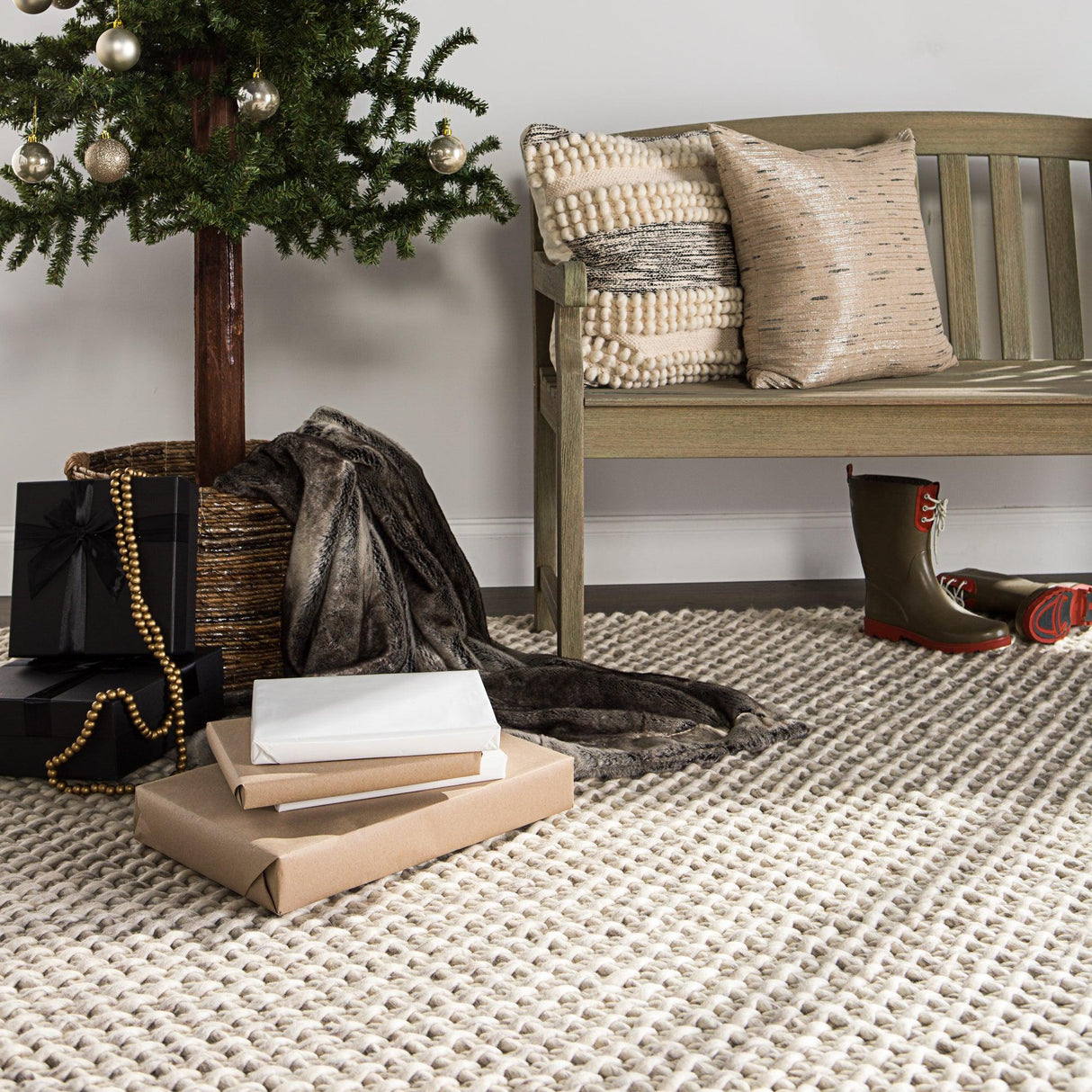 Rugs by Roo | Jaipur Living Alta Handmade Solid Gray White Area Rug-RUG108312