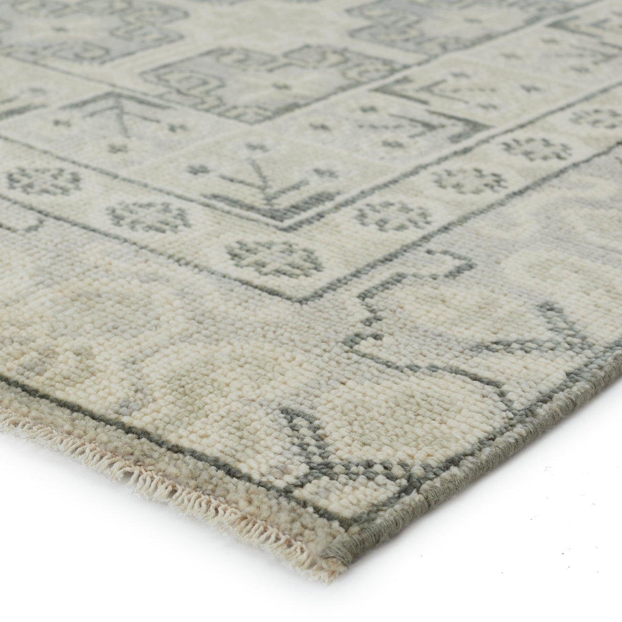 Rugs by Roo | Jaipur Living Stage Hand-Knotted Bordered Ivory Green Area Rug-RUG153239