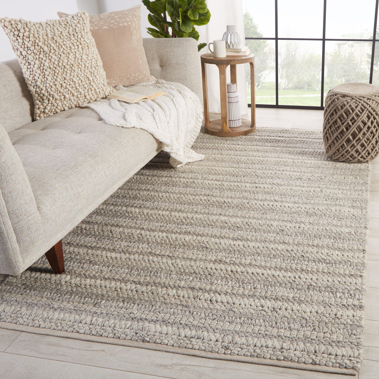 Rugs by Roo | Jaipur Living Nebula Handmade Solid Gray Cream Area Rug-RUG148666
