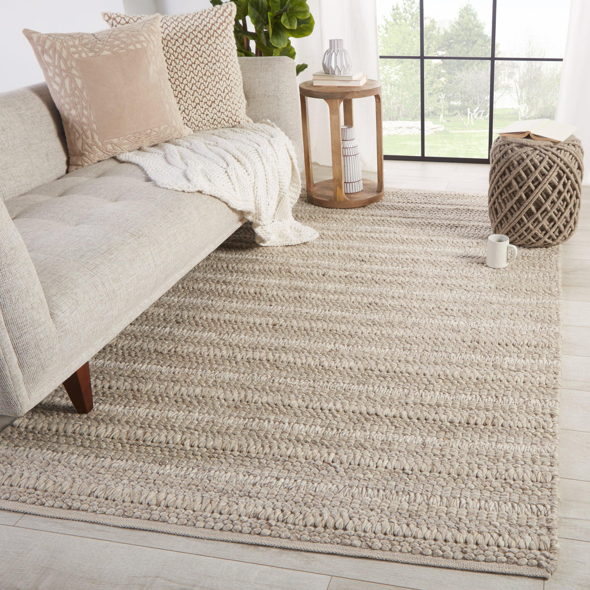 Rugs by Roo | Jaipur Living Nebula Handmade Solid Beige Cream Area Rug-RUG148669