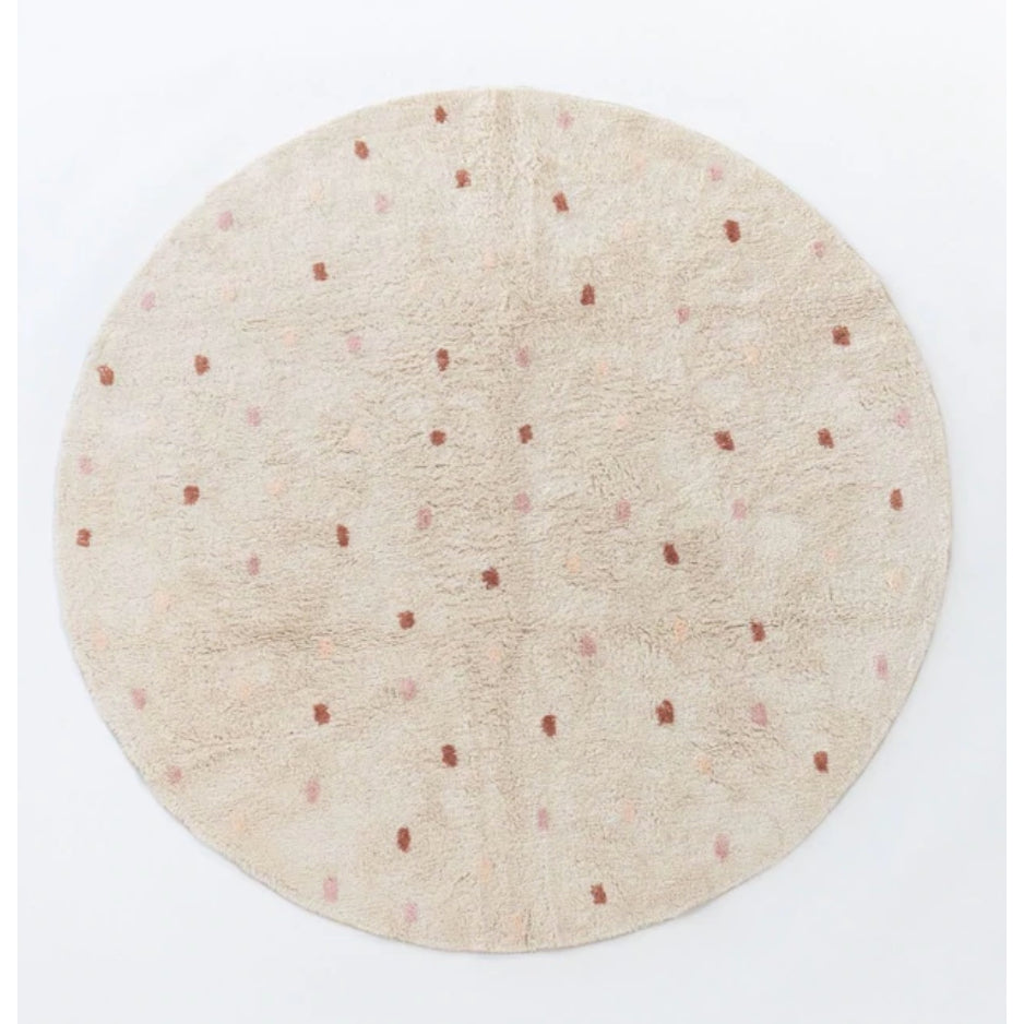 Oh Happy Home! Cotton Berber Going Dotty Pink Round Washable Area Rug