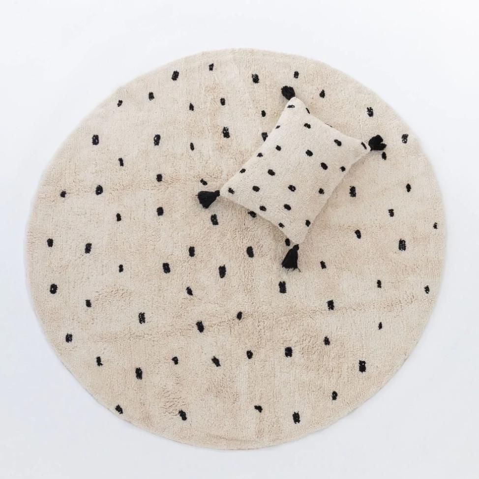 Cotton Berber Going Dotty Black Round Washable Area Rug