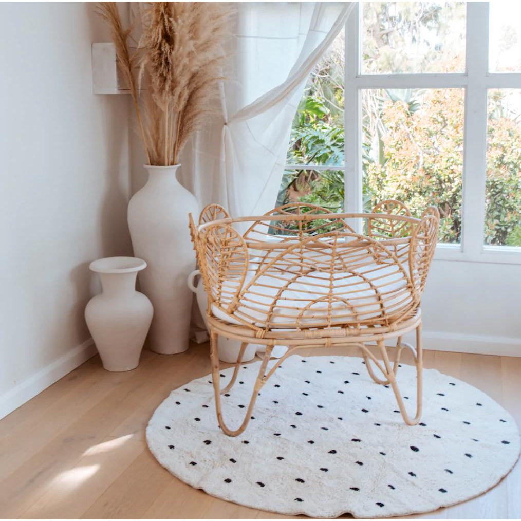 Cotton Berber Going Dotty Black Round Washable Area Rug