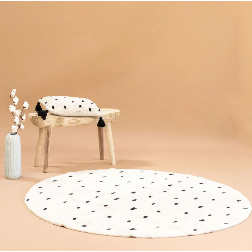 Cotton Berber Going Dotty Black Round Washable Area Rug