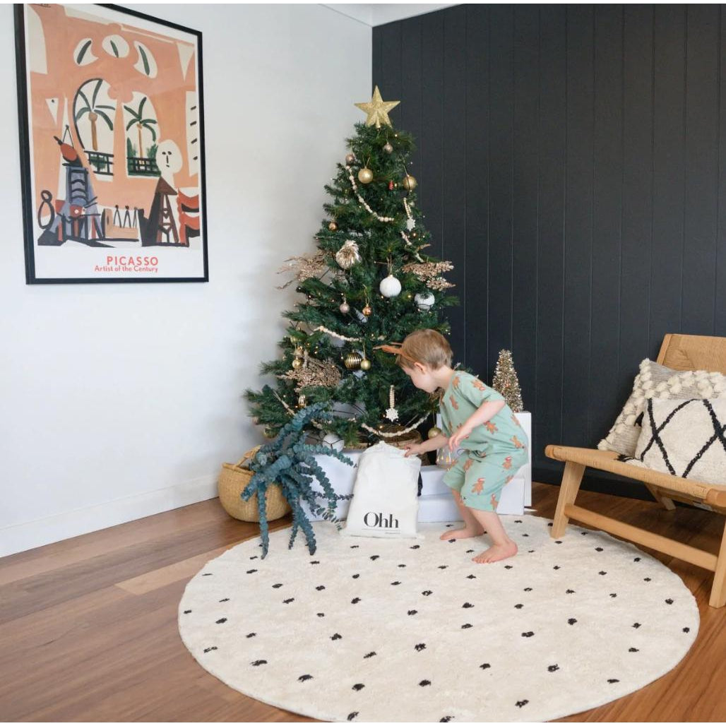Cotton Berber Going Dotty Black Round Washable Area Rug