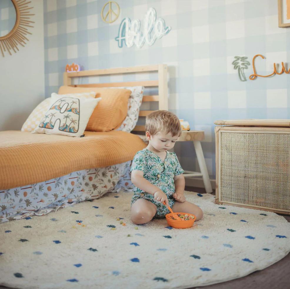 Cotton Berber Going Dotty Blue Round Washable Area Rug