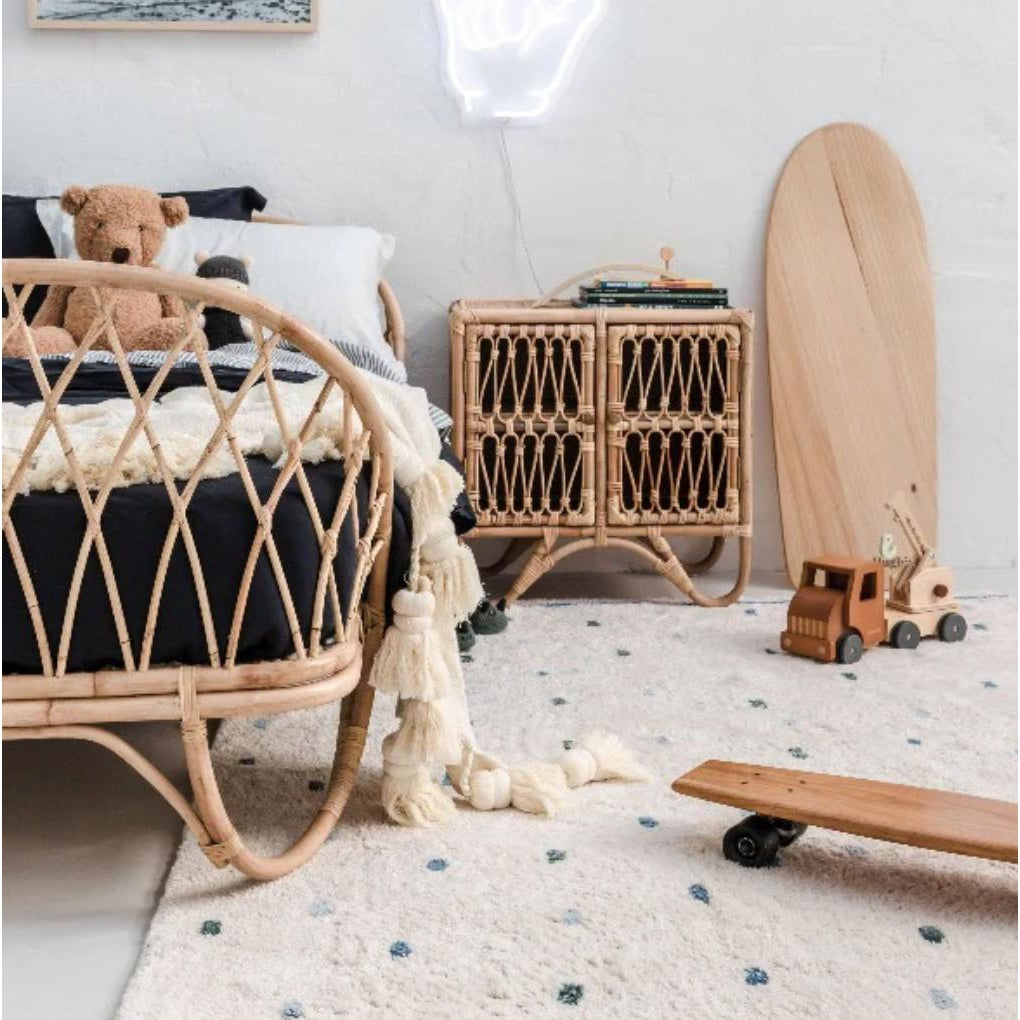 Cotton Berber Going Dotty Blue Washable Area Rug